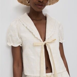 Elegant Cream Tie-Front Blouse